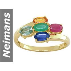 2.25 ct Blue, Green, Orange Sapphire , Emerald & Ruby Ring 14kt Gold