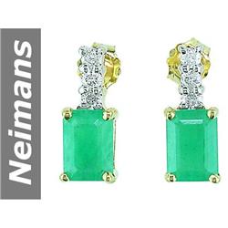 1.65 ct Emerald & Diamond Earrings 14kt Gold