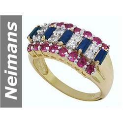 2.32 ct Blue, White Sapphire & Ruby Ring 14kt Gold
