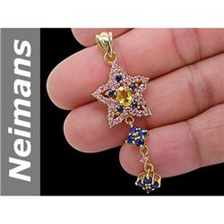 3.61 ct Blue, Pink, Yellow Sapphire Pendant 14kt Gold