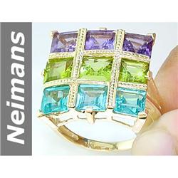 6.6 ct Amethyst , Apatite & Peridot Ring 14kt Gold