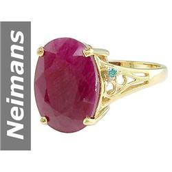 8.02 ct Blue Diamond & Ruby Ring 14kt Gold