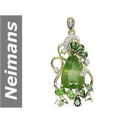 20.05 ct Green Apatite & Green Sapphire & Diamond Pendant 14kt Gold