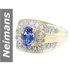 1.61 ct Tanzanite & Diamond Gents Ring 14kt Gold