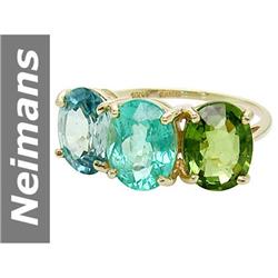 6.85 ct Apatite , Blue Zircon & Green Apatite Ring 14kt Gold