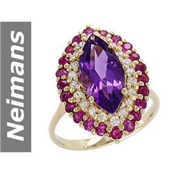 3.91 ct Amethyst , Ruby & White Sapphire Ring 14kt Gold
