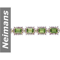16.06 ct Green Apatite & Pink Sapphire Bracelet 14kt Gold