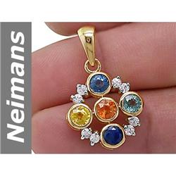2.47 ct Blue, Green, Orange, White, Yellow Sapph & Ceylon Pendant 14kt Gold