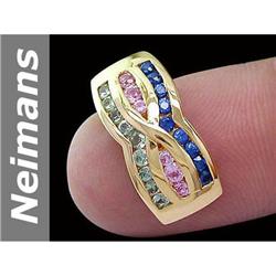 1.09 ct Blue, Green, Pink Sapphire Pendant 14kt Gold