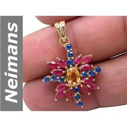 2.76 ct Blue, Yellow Sapphire & Ruby Pendant 14kt Gold
