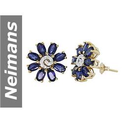 7.3 ct Sapphire & Diamond Earrings 14kt Gold