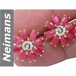 7.3 ct Ruby & Diamond Earrings 14kt Gold