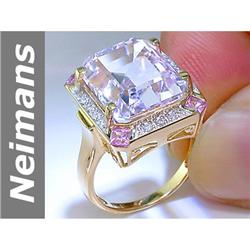 12.2 ct Pink Kunzite & Pink Sapphire & Diamond Ring 14kt Gold