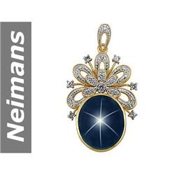 42.24 ct Star & White Sapphire & Diamond Pendant 14kt Gold
