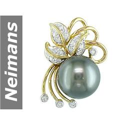 15.5 MM Black Tahitian Pearl & Diamond Pendant 14kt Gold