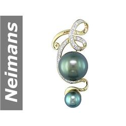 8.5-15.0-15.5 MM Black Tahitian Pearl & Diamond Pendant 14kt Gold