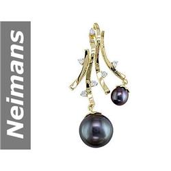 8.5-15.5-16.0 MM Black Tahitian Pearl & Diamond Pendant 14kt Gold