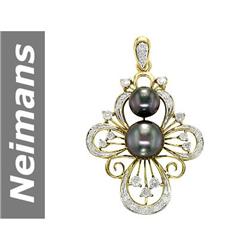 8.5-10-11 MM Black Tahitian Pearl & Diamond Pendant 14kt Gold