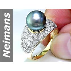 9.5 MM Black Tahitian Pearl & Diamond Ring 14kt Gold