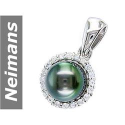 11 MM Black Tahitian Pearl & White Sapphire Pendant 14kt Gold