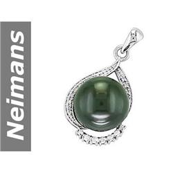 13.5 MM Black Tahitian Pearl & Diamond Pendant 14kt Gold