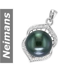 13.5 MM Black Tahitian Pearl & Diamond Pendant 14kt Gold