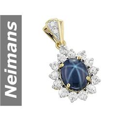 9.05 ct Star Sapphire & White Sapphire & Diamond Pendant 14kt Gold