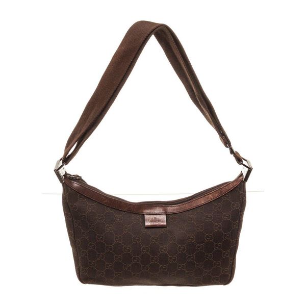 Gucci Brown Canvas Leather Shoulder Bag