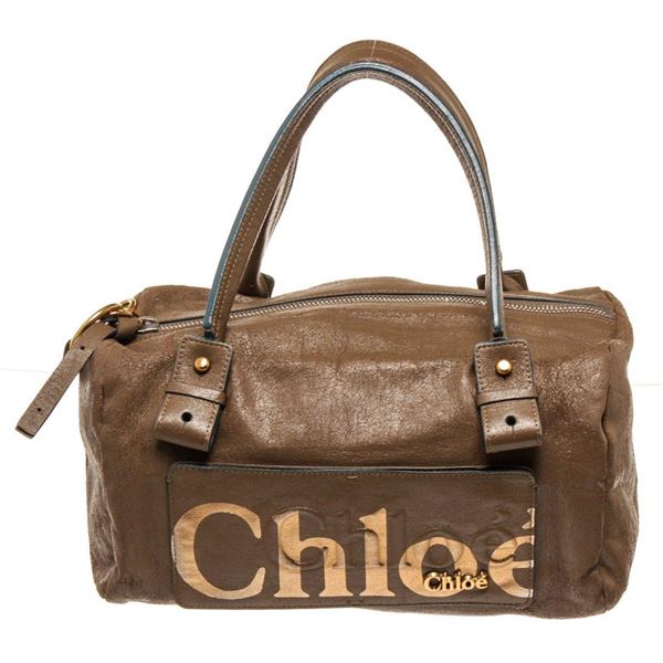 Chloe Brown Gold Leather Logo Eclipse Bost Travel Bag