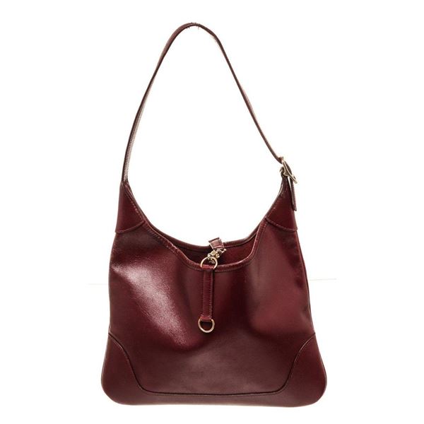 Hermes Amarante Leather Trim Hobo Bag