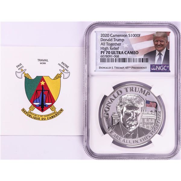 2020 Cameroon S1000F Donald Trump All Together High Relief PF 70 Ultra Cameo 1oz