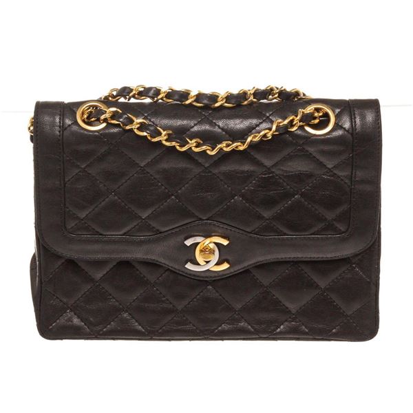 Chanel Brown Leather Lambskin Two Tone Double Shoulder Bag