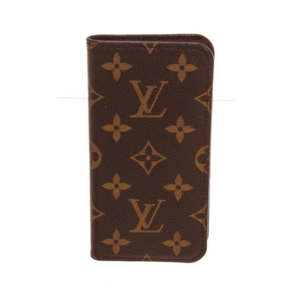 Louis Vuitton Brown Leather Monogram Iphone 10 Case