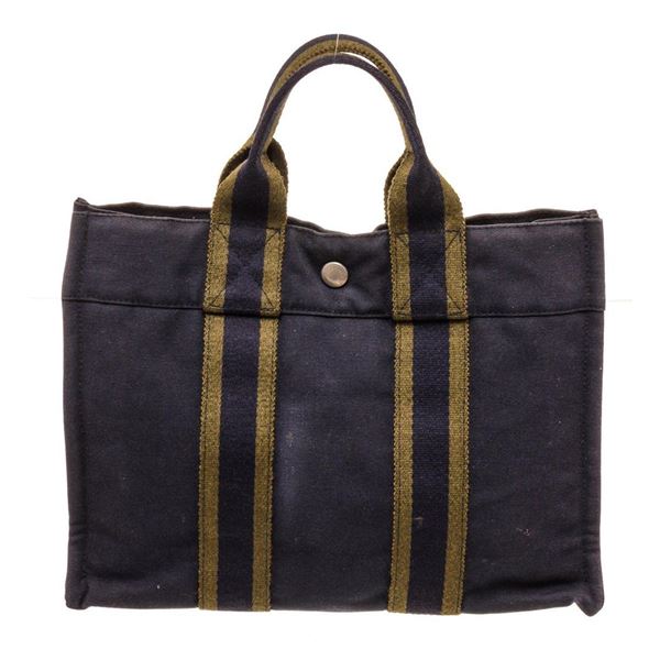 Hermes Brown Canvas Leather Herline PM Tote Bag