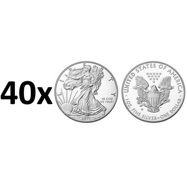 (40 COUNT) 2017 American Silver Eagle .999 Fine Silver Dollar Coins