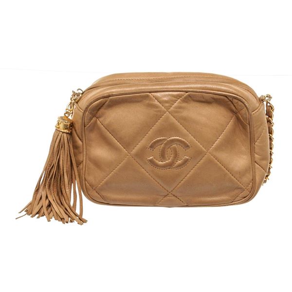 Chanel Brown Lambskin Leather Tassel Camera Bag