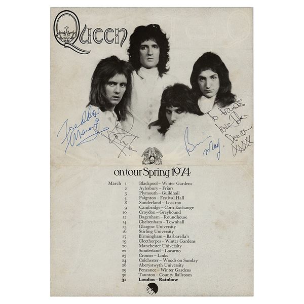 Queen Signed 1974 Tour Flyer