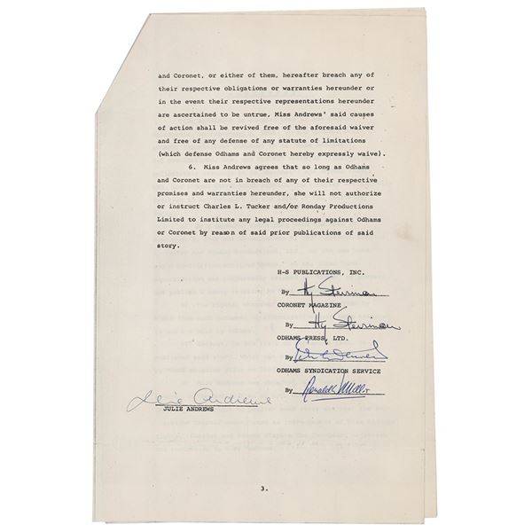 Julie Andrews Document Signed