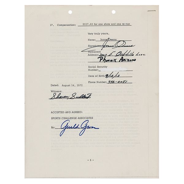 Jesse Owens Document Signed