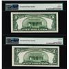 Image 2 : (2) 1950B $5 Federal Reserve Notes New York  Fr.1963-B PMG About Unc. 55EPQ/58EPQ