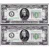 Image 1 : Lot of (2) 1934A $20 Federal Reserve Notes San Francisco