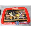 Image 2 : (2) Coca Cola Tin Trays & (3) Plastic Coca Cola Drinking Cups w/ Handles