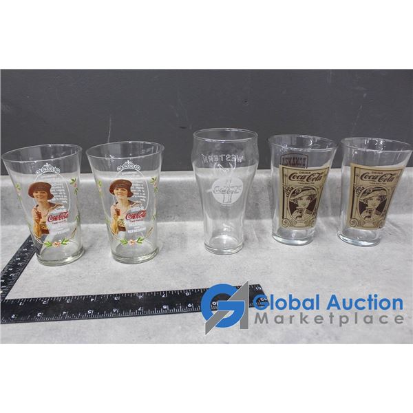 (5) Assorted Coca Cola Glass Drinking Glasses