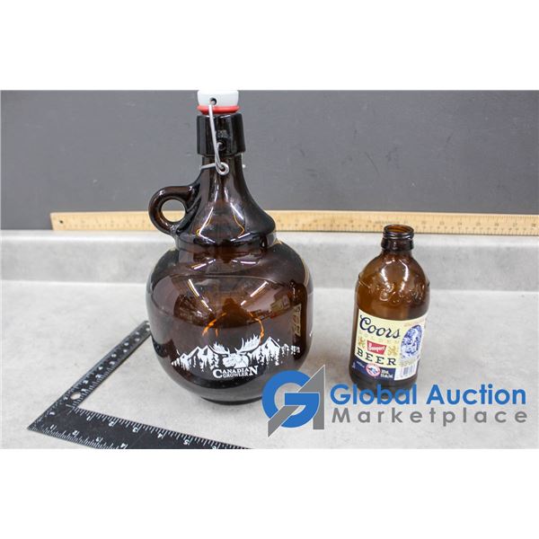 Glass Canadian Growler Jug & Coors Golden Banquet Beer Bottle