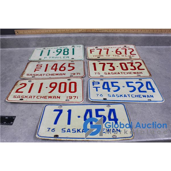 1970, (2) 1971, 1973, 1975, & (2) 1976 SK License Plates