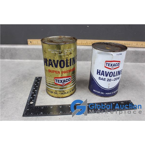 (2)Texaco Havolene Tins w/Contents