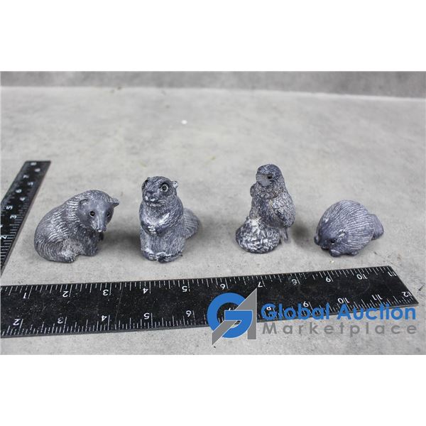 (4) Miniature Animals - Beaver, Squirrel, Bear, Hawk (Missing Beak)