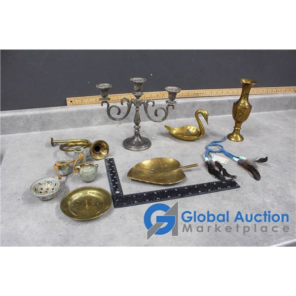 Brass Items, Table Candelabra, Miniature Kitchen Set