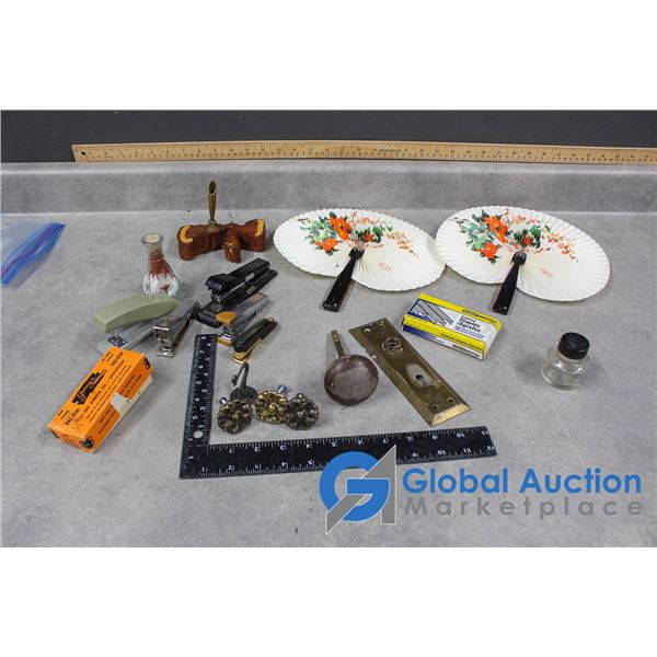 Assorted Desk/Office Accessories & Vintage Door Hardware