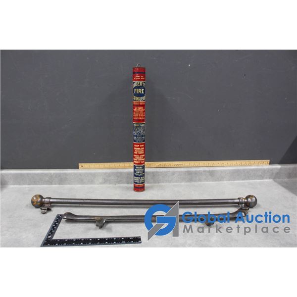 (2) Unique Metal Curtain Rods & Liberty Hanging Fire Extinguisher
